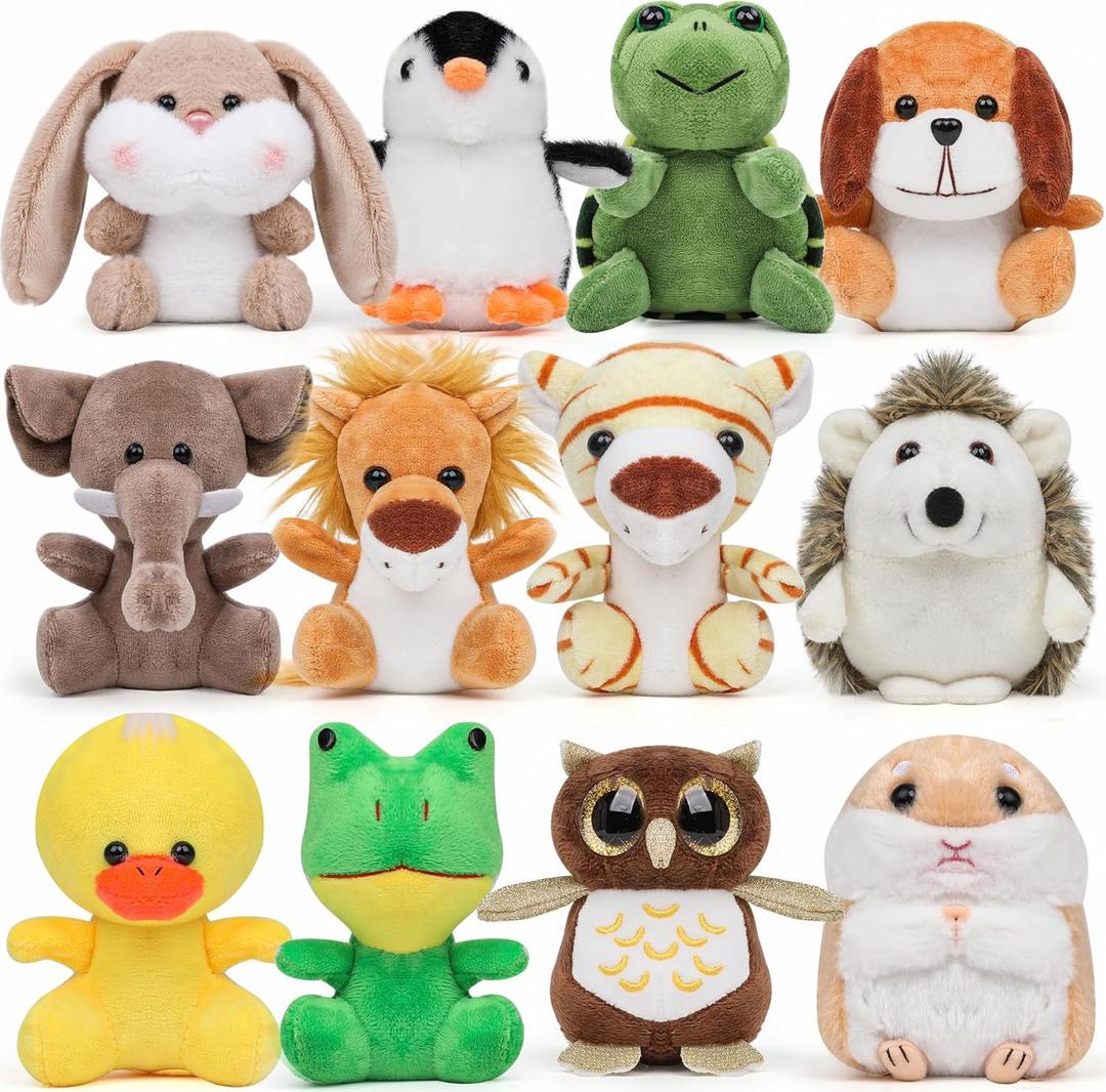 12PCS Safari Stuffed Animals - Jungle Stuffed Animals Toys Set Tiger Elephant Lion Squirrel Hedgehog Rabbit Forest Animals Gifts for Birthday Zoo Animal Party