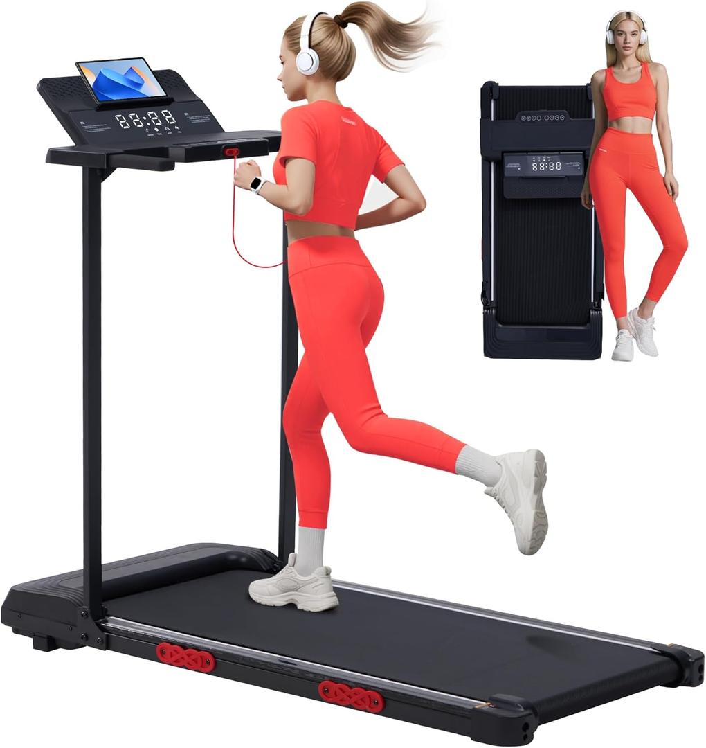 Walking Pad with Incline and Handle Bar, Compact Portable Walking Pad Treadmills for Home/Apartment with Handles,3.0HP Small Electric Treadmill with Incline for Small Space, 0.6-7.6MPH, 350LBS (Black 1)