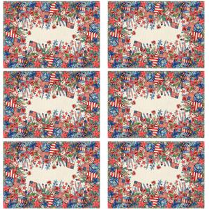 XCHI Watercolor Flowers America Stars Fireworks Memorial Day Placemats Set of 6 Table Mats 4th of July Patriotic Independence Day for Party Home Kitchen Dining Table Decorations 12x18 Inch