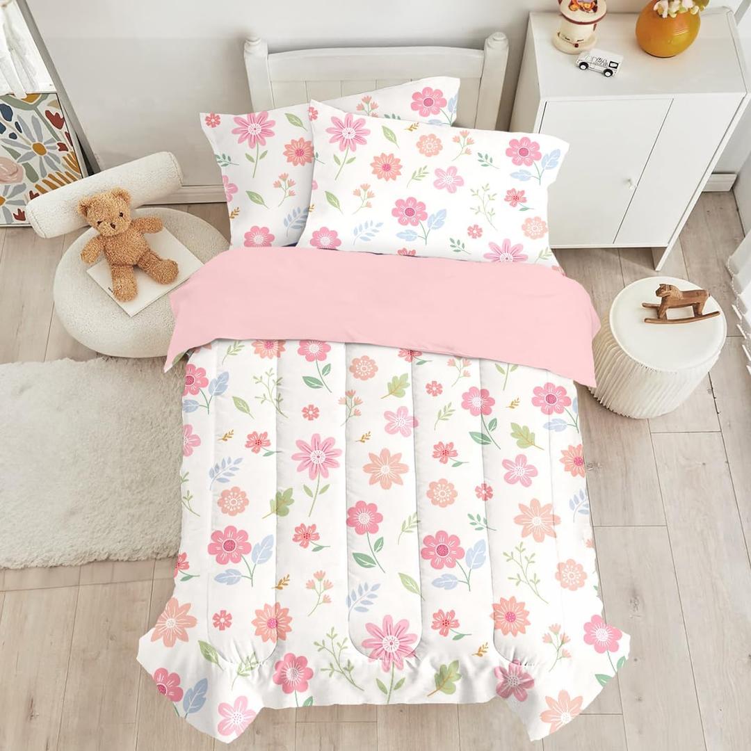 SANDJEST Floral Duvet Cover Sets Full Size for Kids Girls, Incude 1 Polyester Comforter Cover 80x90 Inches and 2 Pillowcases 20x26 Inches, Comforter Not Included, Gift for Christmas Birthday