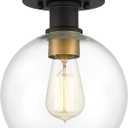 Dan Modern Farmhouse 1-Light Flush Mount Ceiling Light Clear Glass Globe Black Gold Finish for Hallway, Entryway, Passway, Bedroom, Garage, Kitchen, Balcony