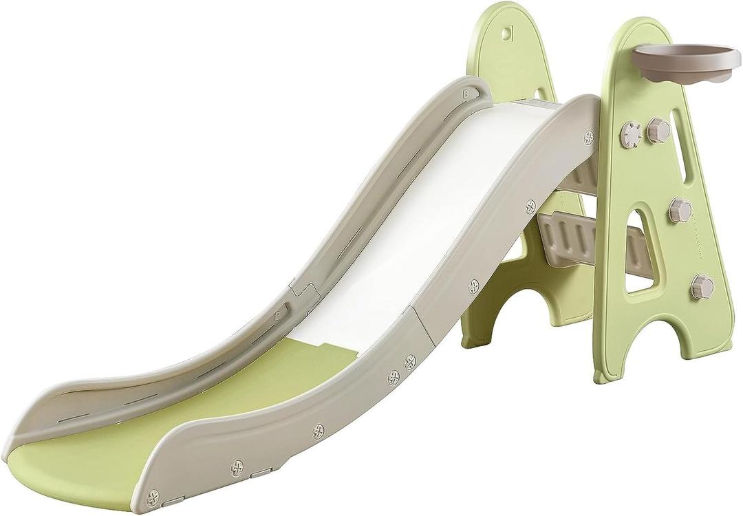 Indoor Toddler Slide for Kids, 3 in 1, Kid Play Climber Playset, Foldiable for Toddlers with Basketball Hoops and Ball, Baby Slide for Backyard Playsets Indoor and Outdoor (Green)