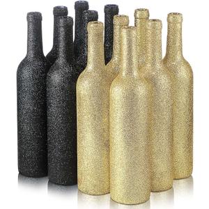 Sliner 12 Pcs Wine Bottles Glass 750ml Glitter Wine Bottles Vintage Bottles Vase for Flowers Wedding Decor Centerpiece Christmas Party Favor DIY Crafts(Black)