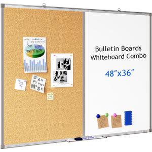 EasyPAG White Board Cork Board Combo 48 x 36 inch Wall Mount Magnetic Whiteboard for Office Home and School