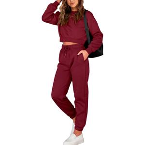 BTFBM Women 2 Piece Outfits Long Sleeve Crop Top Pullover Drawstring Pant Jogger Set Casual Sweatsuits Tracksuit Pockets, L