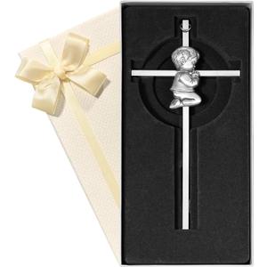 Baby Wall Cross Baptism Gifts for Boys, 7-inch Silver Praying Catholic Boy Baptism Crosses for Christening, First Holy Communion & Baby Dedication Gifts, Baptismal Cross Newborn Nursery Decor