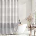 Awellife Farmhouse Grey Shower Curtain for Bathroom Linen Texture Stripe Tassel Shower Curtain 72 X 78 Inches Neutral