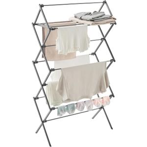 SONGMICS Foldable Clothes Drying Rack, Laundry Drying Rack, Clothes Airer, Steel Frame, 14.6 x 29.5 x 53.2 Inches, Easy Assembly, Indoor Outdoor Use, Gray ULLR770G01