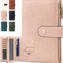 BKNOOU RFID Passport Holder Travel Wallet for Women, Compact Travel Passport Wallet with Zippered Coins Pocket, Leather Passport Cover Travel Wallet for Travel Essentials (Pink)