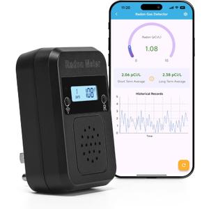 WiFi Home Radon Detector, Portable Radon Meter with Real-Time Short & Long-Term Monitoring, Plug-in Design, Instant Alerts & App Control