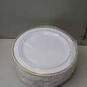 WELLIFE 72PCS Gold Plastic Plate, 10.25Inch Disposable Dinner Plate Party with Gold Rim, Heavy Duty Disposable Plastic Plates for Party, Wedding, Birthday