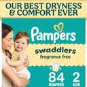 Pampers Swaddlers Diapers, Size 2 (10-22 lbs), 84 Count, Fragrance Free, Hypoallergenic, Absorbent, Pediatrician Recommended, Skin Safe