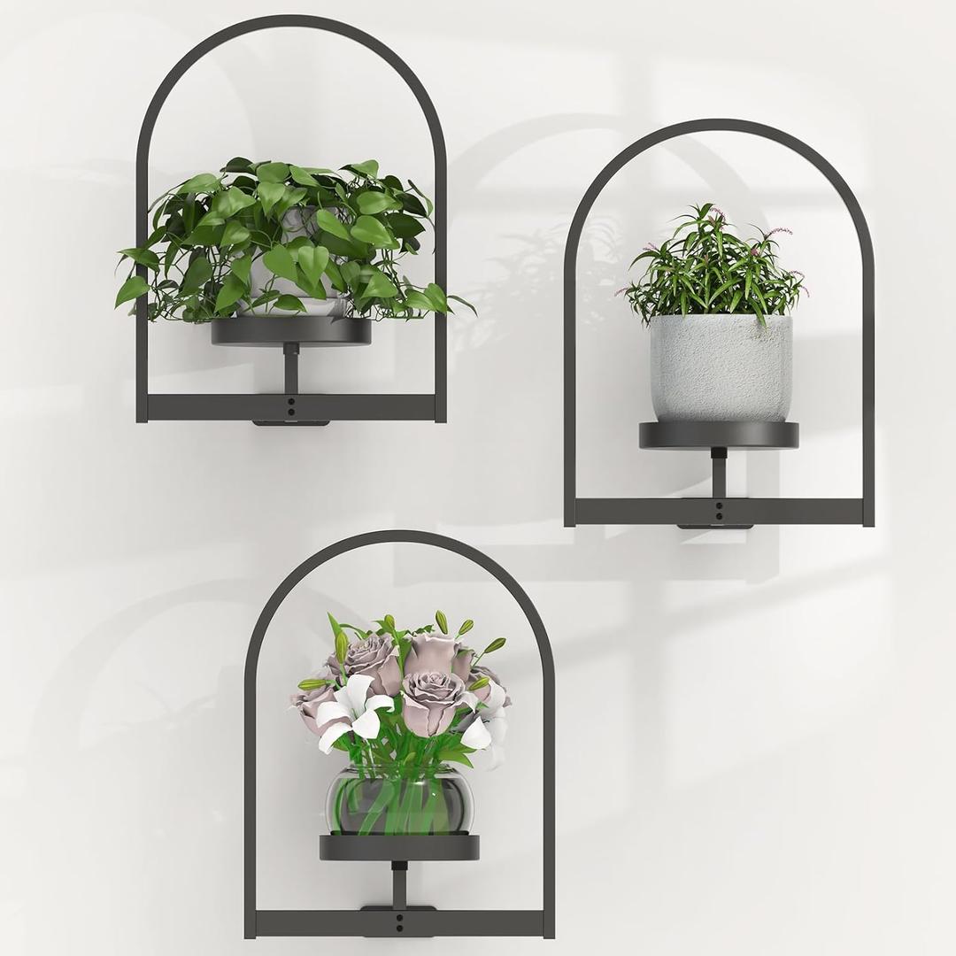 PEKGRIL 3 Pack Wall Plant Holders, Metal Window Planters Shelves, Indoor Plants Stands, Wall Decor Planter Hanging Shelf, Gifts for Plant Lovers