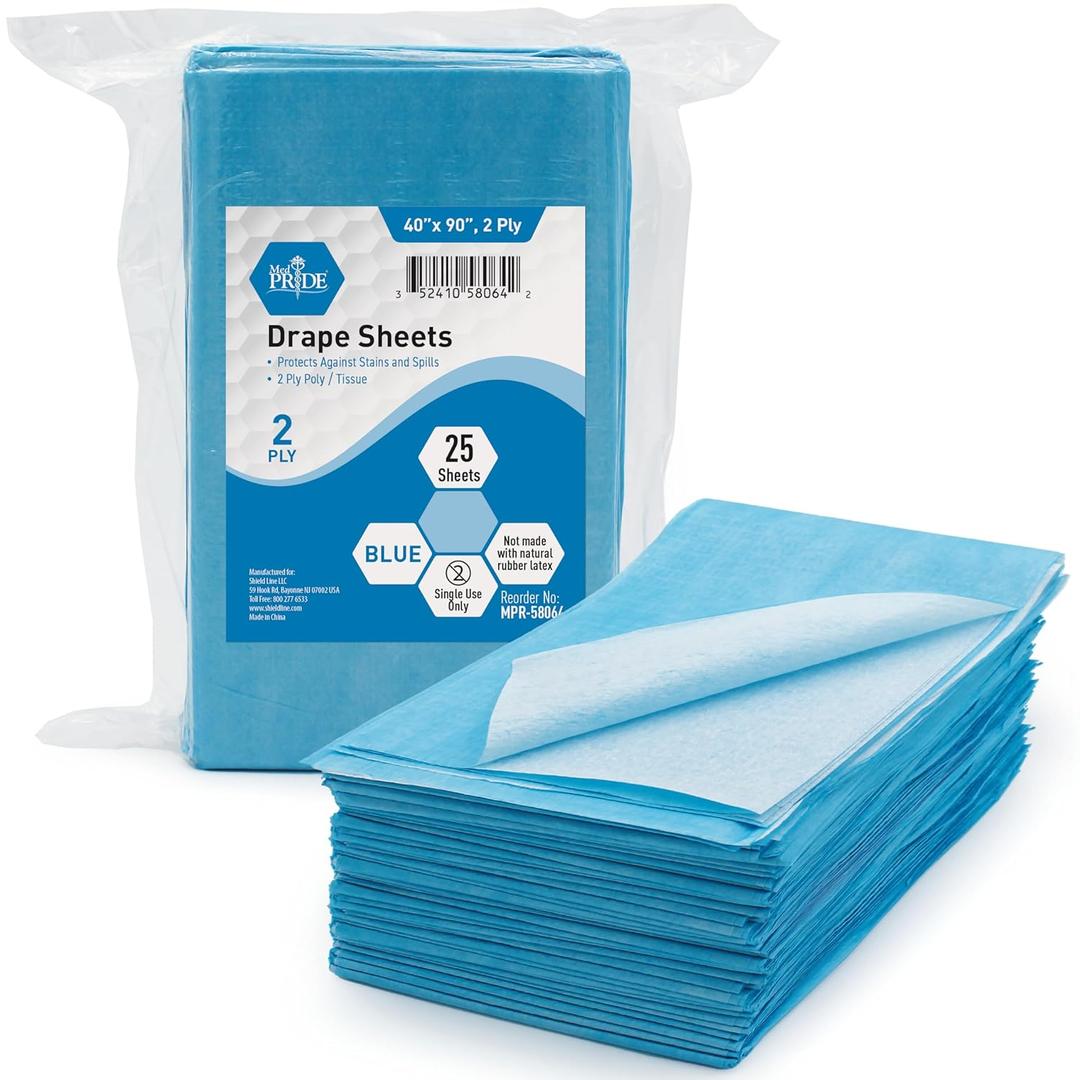 MED PRIDE Disposable Drape Sheets [Pack of 25] - 2-Ply Hospital Drapes for Stain & Spill Protection- Leakproof Medical Paper Sheet Covers for Treatment Tables, Exams, Stretchers, Massage Tables, Spa