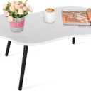 Small Coffee Table Cloud Shaped Irregular Center Table for Living Room Unique White Wood Grain Top Floor Table for Small Space Apartment, 39.5 inches x 20 inches x 16.5 inches