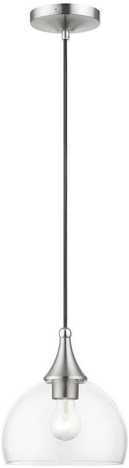 Livex Lighting, 53641-91, Glendon, Glass Pendant, Brushed Nickel with Polished Chrome Finish Accents