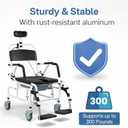 Eosprim Reclining Shower Chair with Wheels, Shower Wheelchair for Elderly and Disabled, Rolling Shower Chair with Commode, Bariatric Bathroom Wheelchair for Shower Use