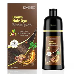KINGMING Hair Dye Shampoo 3 in 1 for Gray Hair, Hair Color Shampoo for Women Men Grey Hair Coverage (Brown)