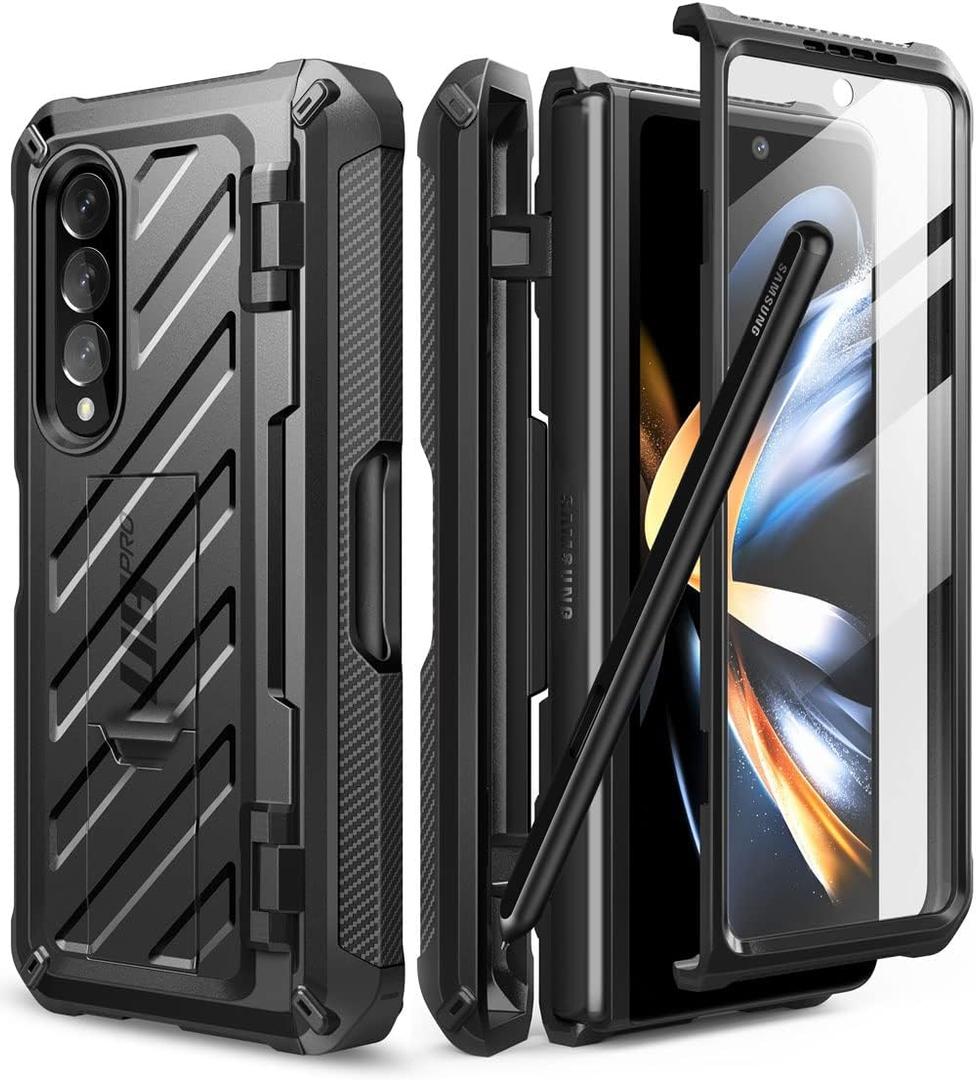 SUPCASE for Galaxy Z Fold 4 Case with S Pen Holder (Unicorn Beetle Pro), [Built-in Screen Protector & Stand] [Military-Grade Protection] Heavy Duty Protective Phone Case for Samsung Fold 4, Black