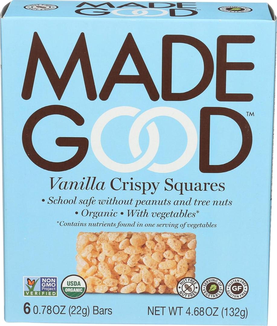 MadeGood Vanilla Crispy Squares, 6 Healthy Snacks, 0.78oz (EXP 12/03/26)