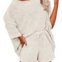 Ermonn Womens 2 Piece Outfits Sweater Sets Off Shoulder Knit Tops Waist Short Suits Casual Pajama Set M
