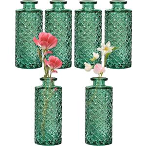 Bud Vases,6 Pcs Glass Vase Small Amber Bud Vases for Centerpieces, Vintage Vase for Centerpieces, Rustic Wedding, Home, Table Decor (Green)