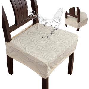 Removable Washable Dining Chair Seat Covers Set of 2,Stretch Jacquard Chair Seat Cushion Protector Slipcovers, Rear Covers (Beige)