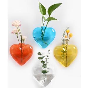 Nacome Wall Hanging Propagation Station: 4 PCS Heart Shaped Glass Plant Terrarium Vases for Home Office Decor - Unique Gifts for Plant Lovers Women Mom (Colored)