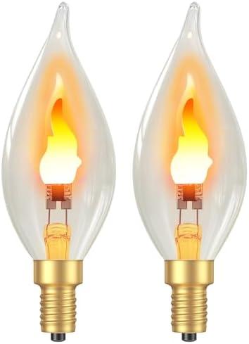 Hompavo Upgraded Flame Light Bulbs, E12 Chandelier Base Candelabra Flickering Fire Light Bulb, Clear Candle Light for Halloween Christmas Party Porch Indoor Outdoor Home Decorations - C35/2 Pack