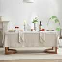 EVERLY Pure Linen Hemstitch Tablecloth,100%Stonewashed French Linen tablecloths for Kitchen Dining Rectangle tables,60x120Inch Machine Washable Christmas Thanksgiving Organic Tablecloth-Natural Linen