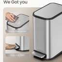 Cesun Small Bathroom Trash Can with Lid Soft Close, Step Pedal, 5 Liter / 1.3 Gallon Stainless Steel Garbage Can with Removable Inner Bucket, Waste Basket for Bathroom, Bedroom (Silver)