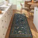 Rugcomf Runner Rug for Kitchen Non Slip 2'6''x8' Washable Rugs with Rubber Backing Soft Floral Animal Cat Carpet Runner for Kitchen Laundry Bedroom Bathroom, Pearl Gentian Blue