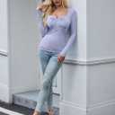 Amoretu Women's Stretchy Ruched Slim Fit Shirt Long Sleeve Going Out Fitted Tops (Blue, L)