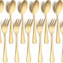 3 x 12 PCS Forks and Spoons Set, Stainless Steel Gold Silverware Set, Flatware Cutlery Set 6 Forks (5.35 inch), 6 Spoons(5.25 inch) for Home and outdoor