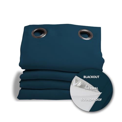 Moondream DecibelControl™ 3-in-1 Soundproof Curtain | Noise Reduction | Thermal Insulation | 100% Blackout | Patented Technology | Made in Europe | Grommet | 52" W x 84" L | Blue - Air Force MC56