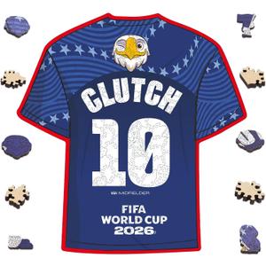 FIFA WorldCup2026 Wooden Puzzle Collectible Clutch Jersey 200Pcs DecorGift 5MM Thick Officially Merchandise, Unique shape Clutch T-Shirt Jersey design, Gift for Adult & Soccer Fan;11.8x11.3in Wall Decor