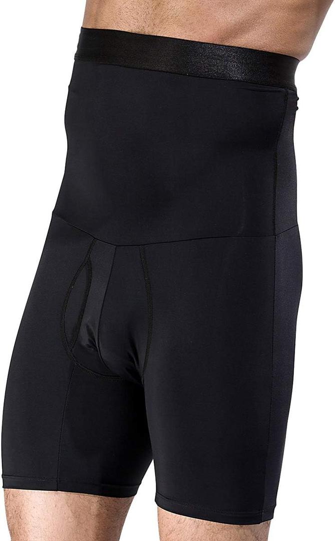 Men's Shapewear High Waist Tummy Abdomen Leg Control Shorts Slimming Body Shaper Underwear Boxer Brief (Large, Black)