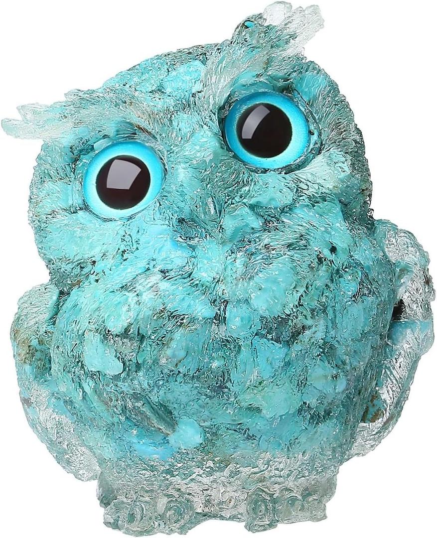 LAIDANLA Turquoise 2.4" Owl Statue Natural Healing Crystal Cute Owl Animal Figurine Pocket Sculpture Reiki Spiritual Energy Gemstone Home Office Room Desk Decor Gifts for Women Men