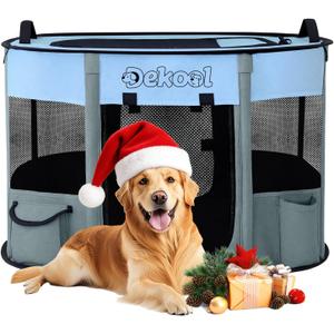 Foldable Dog Cat Playpen, Portable Dog Crate for Puppies, Cat, Puppy Play Pen for Indoors, Kennel Tent Crate for Indoor Outdoor Travel Camping Use with Carrying Case (Blue, L)