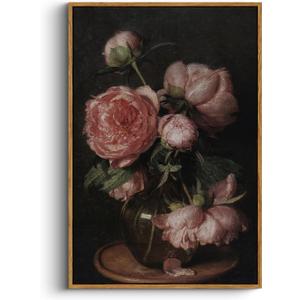 InSimSea Framed Canvas Prints Art Vintage Decor, Botanical Canvas Wall Art Decor for Bedroom, Framed Floral Prints for Living Room, French Country Wall Decoration, 24"x36" (36L" x 24W", Peony)