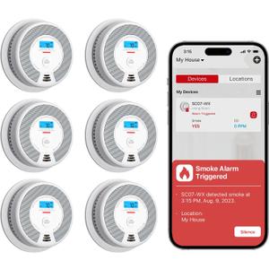 X-Sense Smart Smoke Detector Carbon Monoxide Detector Combo with Replaceable Battery, Wi-Fi Smoke and Carbon Monoxide Detector with Real-Time App Notifications, SC07-WX, 6-Pack