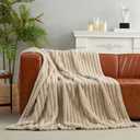 Amlie Home Faux Fur Throw Blanket for Couch, Cozy Fuzzy Fluffy Fur Luxurious Soft Striped Plush Gift Blankets for Family Sofa Chair Bedroom, 55"x70", Beige