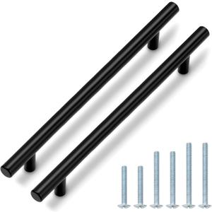 Probrico 10 Pack|8-3/4 inch Cabinet Pulls Black Cabinet Handles Stainless Steel, Modern Style Round T bar Handles Dresser Drawer Pulls, Kitchen Cabinet Knob Hardware