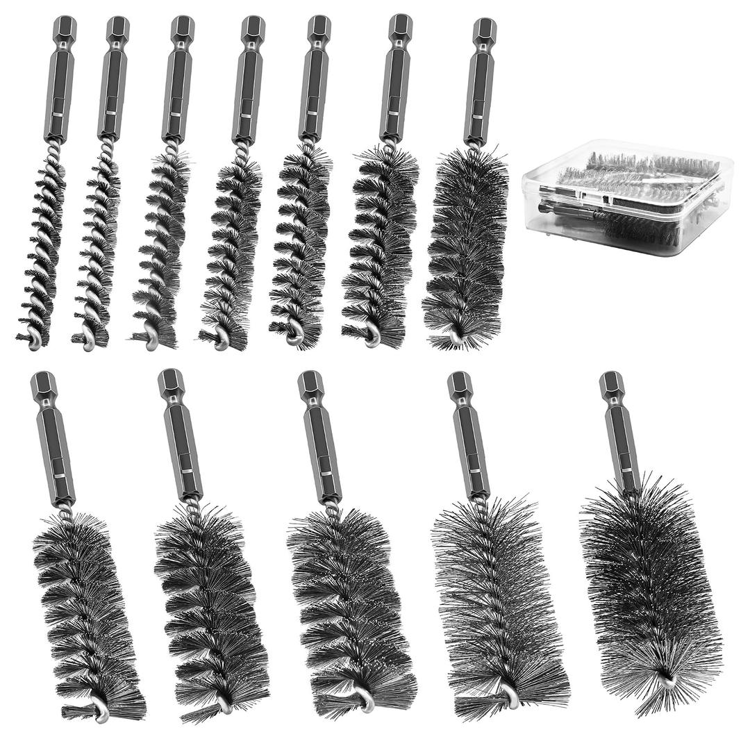 ASNOMY 12Pcs Wire Bore Brush for Drill,5/16"-1-3/16" Stainless Steel Wire Brush Bore Cleaning Brush Set for Power Drill Cleaning,Abrasive Drill Wire Brush with 1/4" Hex Shank