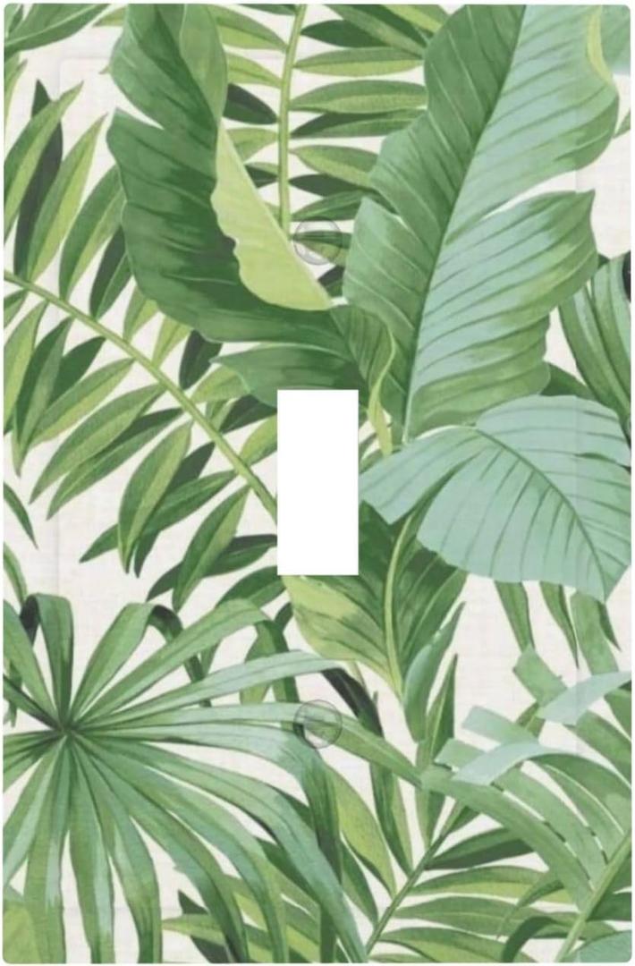 Green Tropical Palm Leaves Decorative Single Toggle Decorator Light Switch Cover Plate 1-Gang Summer Nature Hawaiian Plant Greenery Banana Leaf Electrical Receptacle Face Outlet Plug Wall Plate Cover