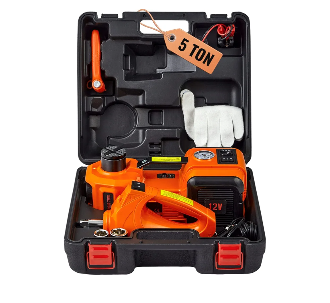 VEVOR Electric Car Jack, 5 Ton/11023 LBS Hydraulic Jack Lift with Electric Impact Wrench, Built-in Inflatable Pump, and LED Light for SUV MPV Sedan Truck Change Tires Garage Repair