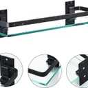 AIJALY 3 Pack Bathroom Glass Shelf,Aluminum Tempered Glass 0.34in Extra Thick Rectangular 1 Tier Storage Organizer Wall Mount,Black 15.7in