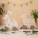 Yousoontic 2 Pcs Bunny Baby Shower Decoration Wooden Bunnies Decor with Wheels Baby Shower Table Centerpieces with Floral Prints Gift for Mom Gender Reveal Birthday Party, Nursery Decor(Green Bunny)