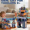 Lehoo Castle Kids Tool Bench (32.5 Inches Tall), Toddler Tool Set with Electric Drill, 2-in-1 Workbench and Toolbox, Pretend Play Tool Toys for Age 3-5, Birthday Gift for Boys