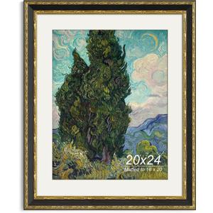 Yaetm 20x24 Vintage Picture Frame, Ornate Antique Gold 20x24 Frame for Wall, White Mat for 16x20 Photos, 1.4-inch Wide Molding - Portrait or Landscape - Wall Mount for Home (Black/Gold, Single)